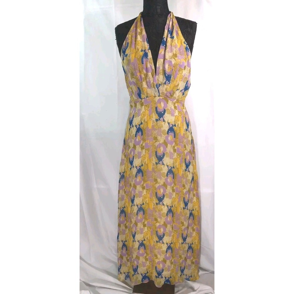 Zara Women Chiffon Pattern Yellow Pink Purple Halter Dress Size Medium